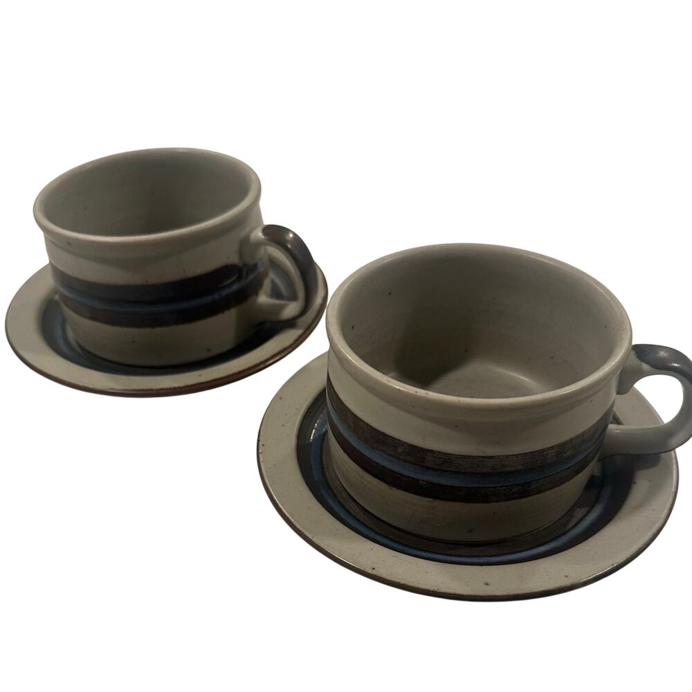 Vintage Otagiri Horizon Japan 16 Oz Stoneware Mugs Cups & Saucers Set of 2